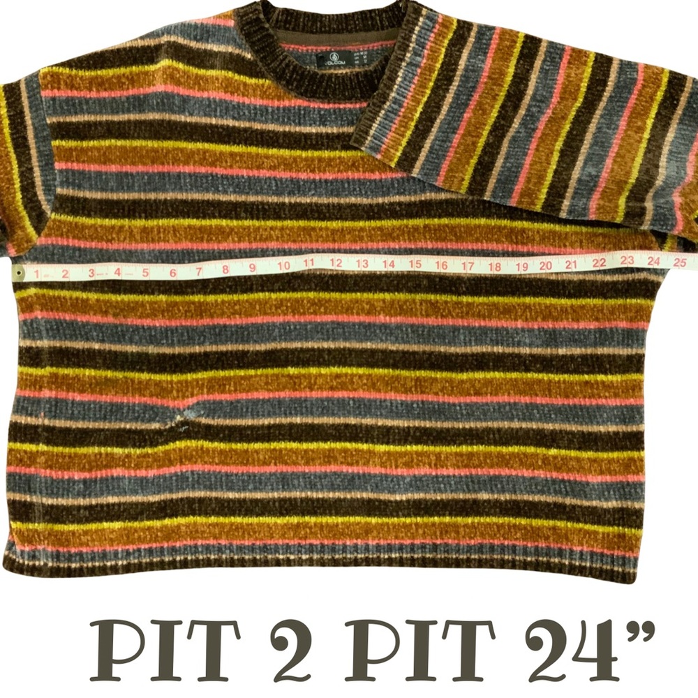 Volcom Striped Chenille Sweater Medium Fuzzy Multi Color Pullover Vintage Y2K - Picture 2 of 9
